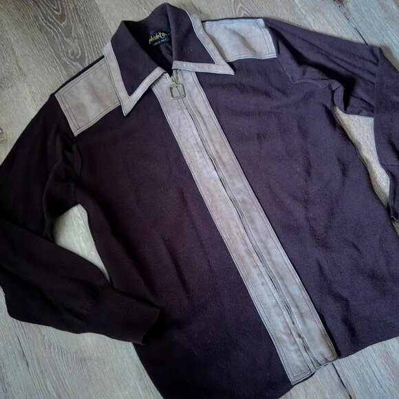 Vintage 70s Roberto Carlo Pure Wool Suede zip up sweater Jacket